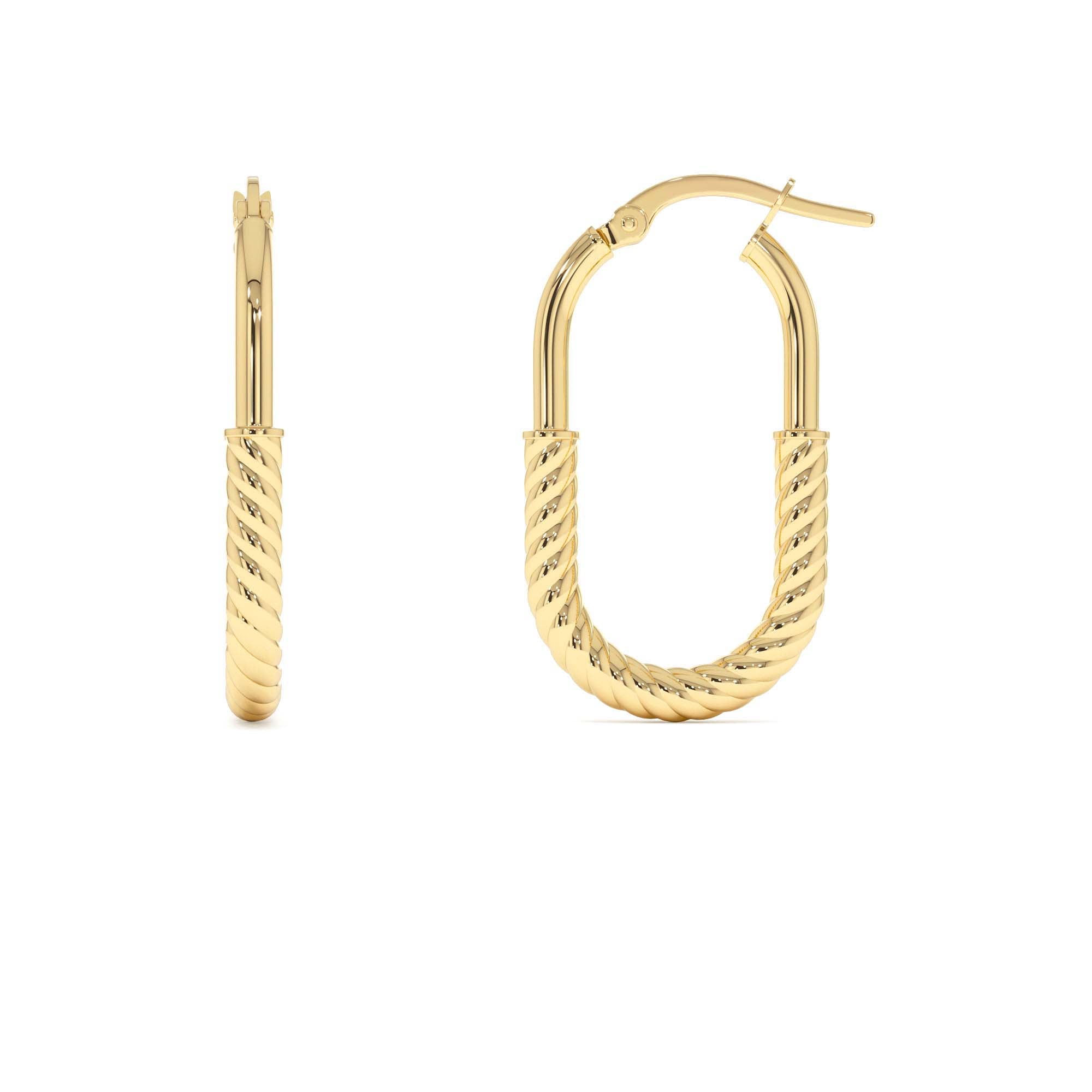 14K Gold Twisted Rope Oval Hoop Earrings - view 2