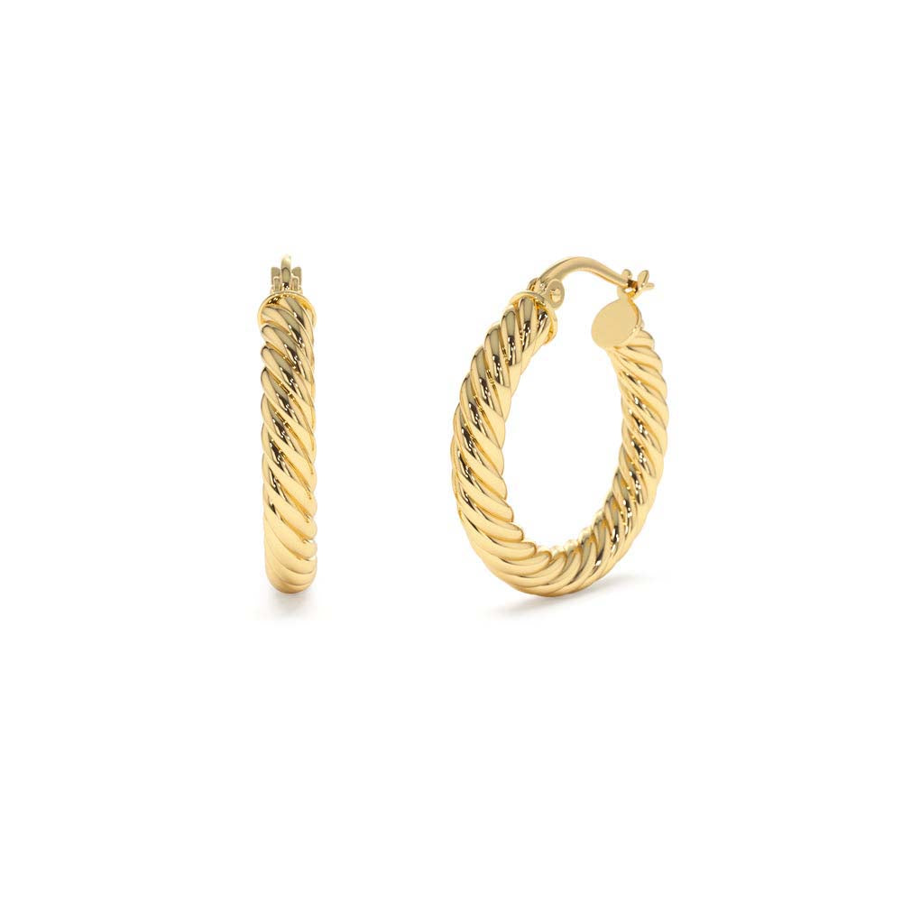 14K Gold Twist Rope Hoop Earrings 25MM by Orlina Fine