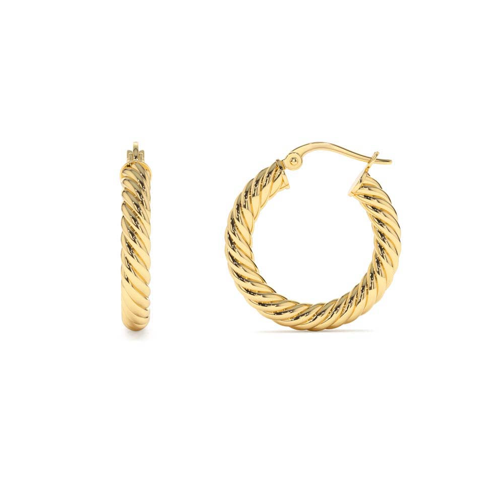 14K Gold Twist Rope Hoop Earrings 25MM - view 2