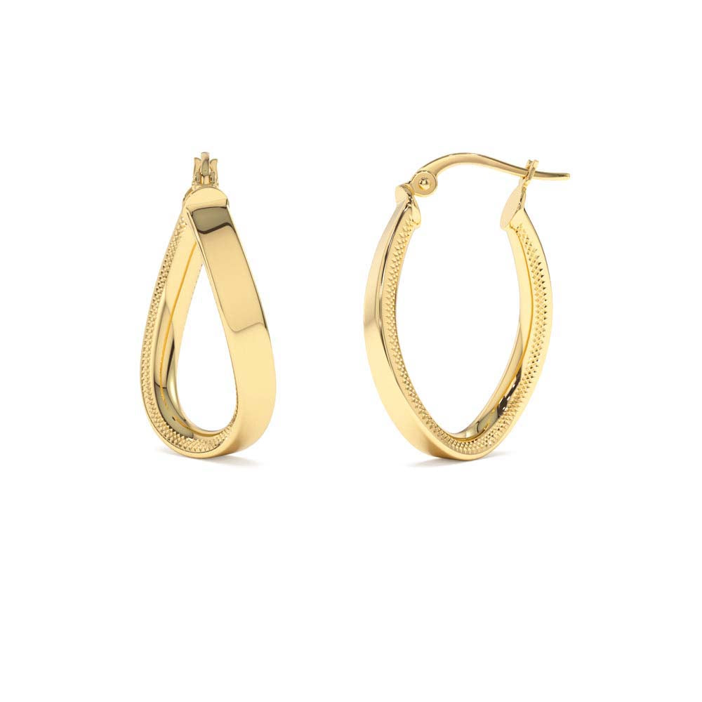 14K Unique Style Latch Back Gold Hoop Earrings - view 2