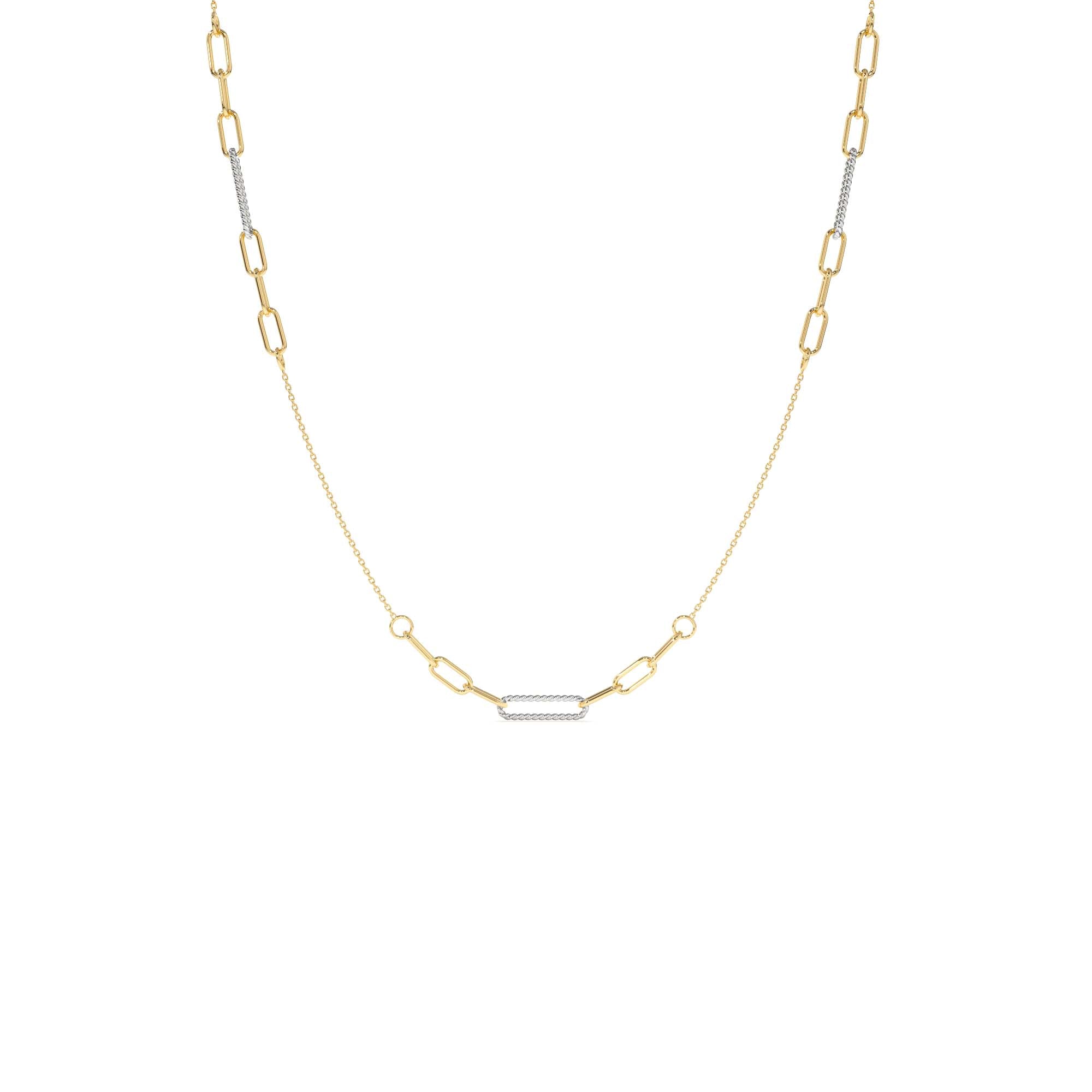 14k Two-Tone Link Layering Paperclip Necklace by Orlina Fine