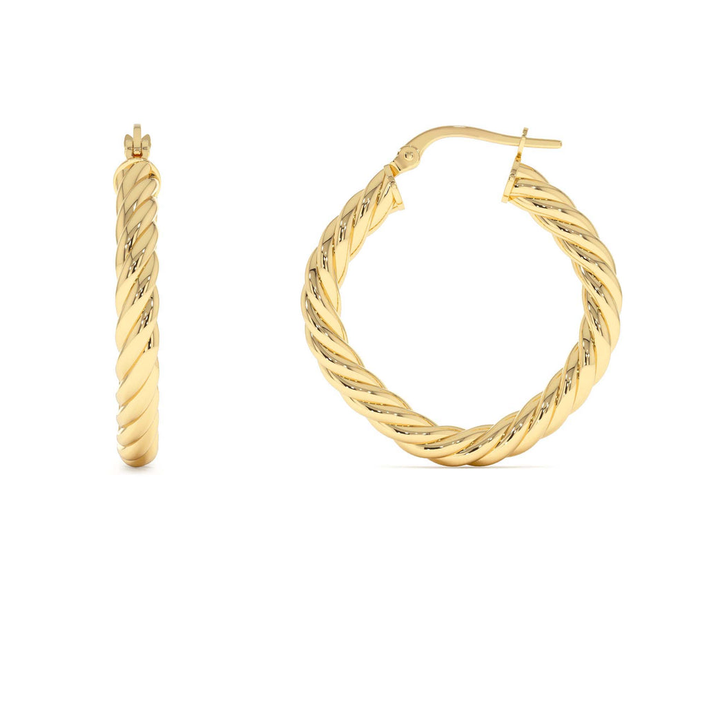 14k Twisted Rope Squared off Hoop Earrings - view 2