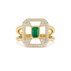 14k Art Deco Design Emerald Halo Ring by Orlina Fine