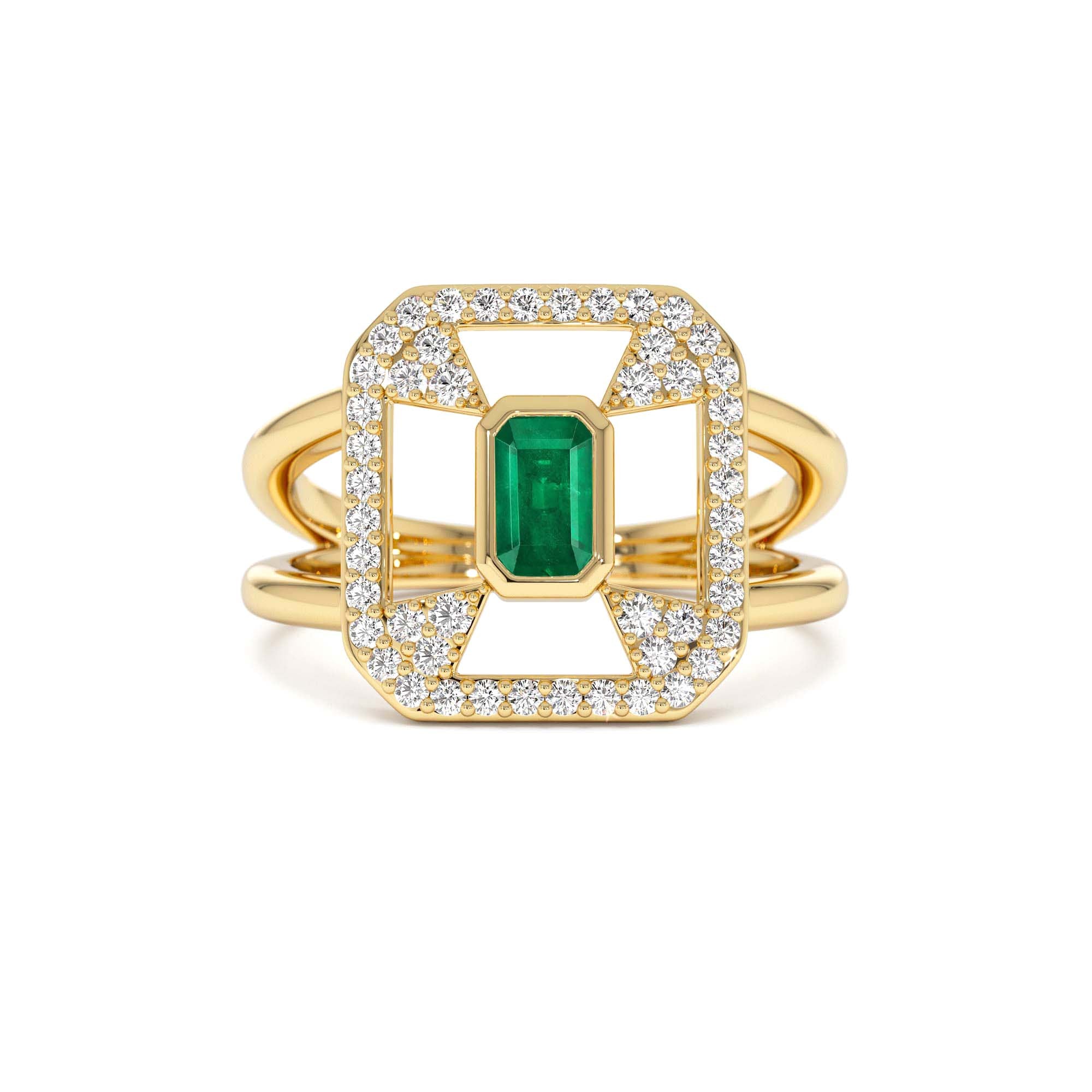 14k Art Deco Design Emerald Halo Ring by Orlina Fine