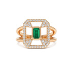 14k Art Deco Design Emerald Halo Ring - view 2