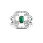 14k Art Deco Design Emerald Halo Ring - view 3
