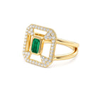 14k Art Deco Design Emerald Halo Ring - view 4