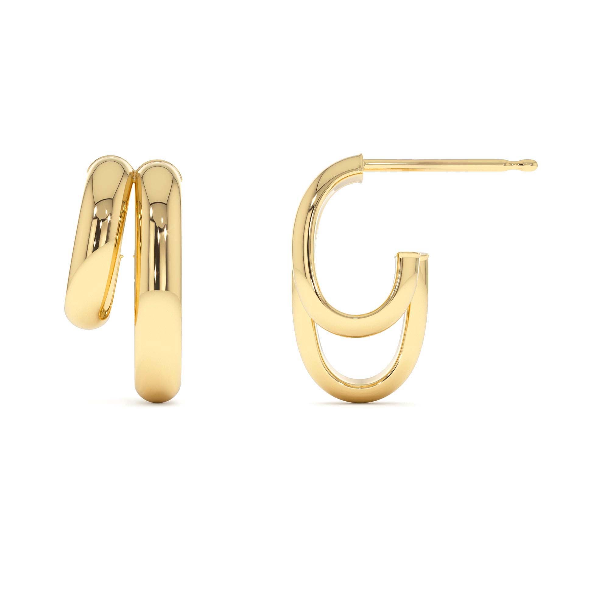 14k Modern Double Hoop Earrings - view 2