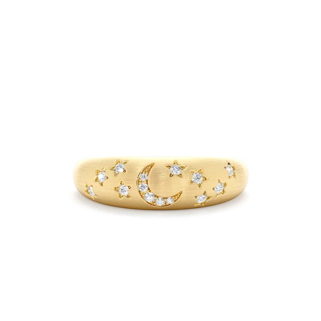 14k Matte Finish Celestial Diamond Ring by Orlina Fine
