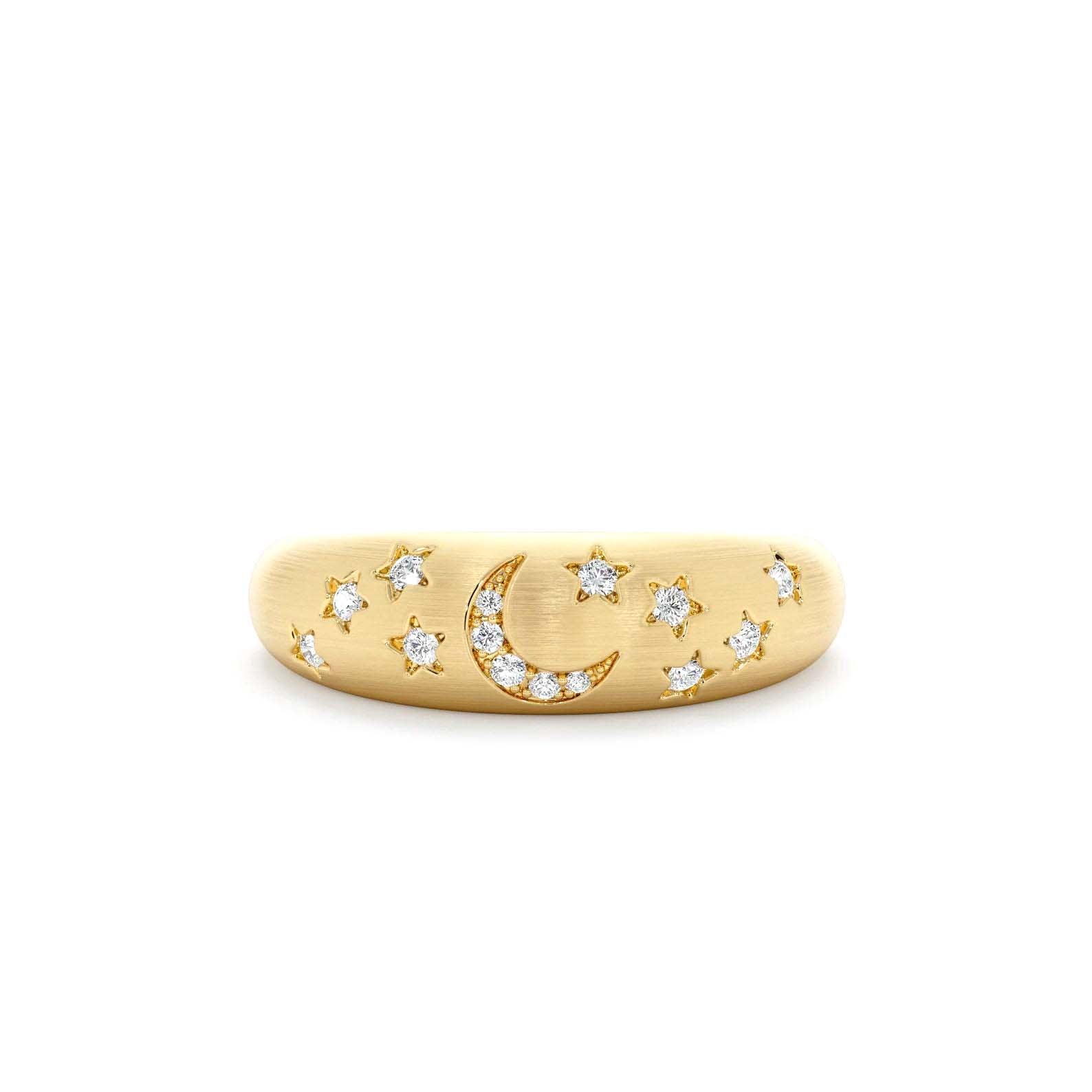 14k Matte Finish Celestial Diamond Ring by Orlina Fine
