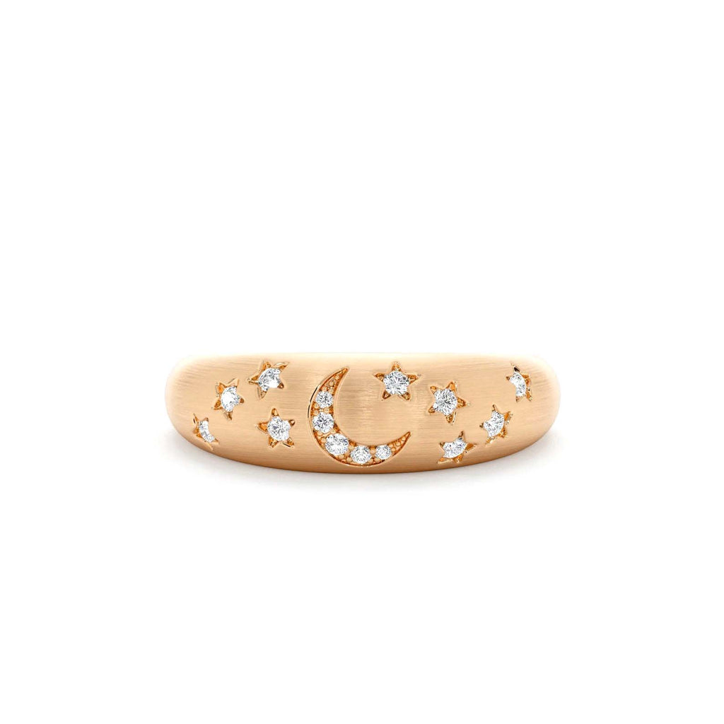 14k Matte Finish Celestial Diamond Ring - view 2