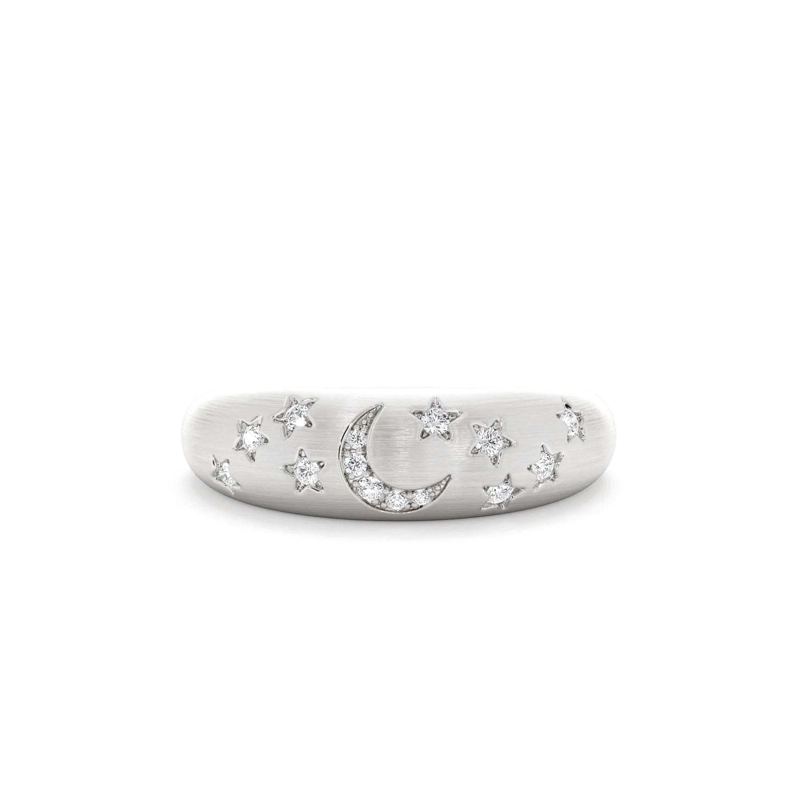 14k Matte Finish Celestial Diamond Ring - view 3