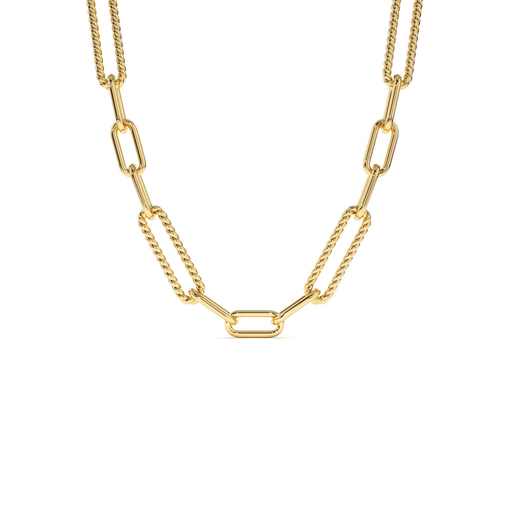 14k Rope Paperclip and Plain Oval Link Necklace by Orlina Fine