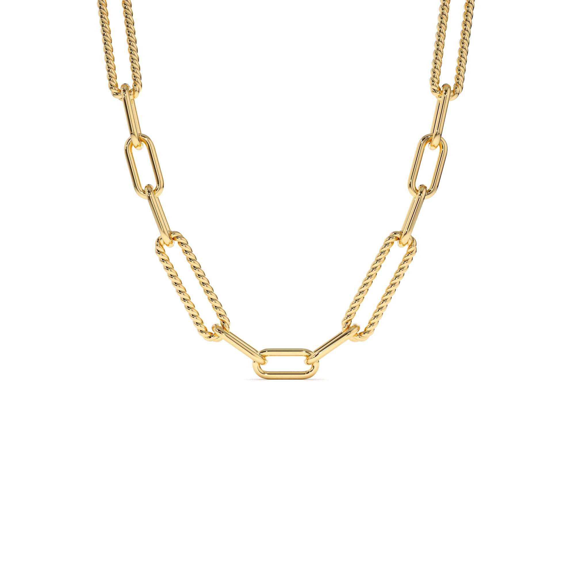 14k Rope Paperclip and Plain Oval Link Necklace by Orlina Fine