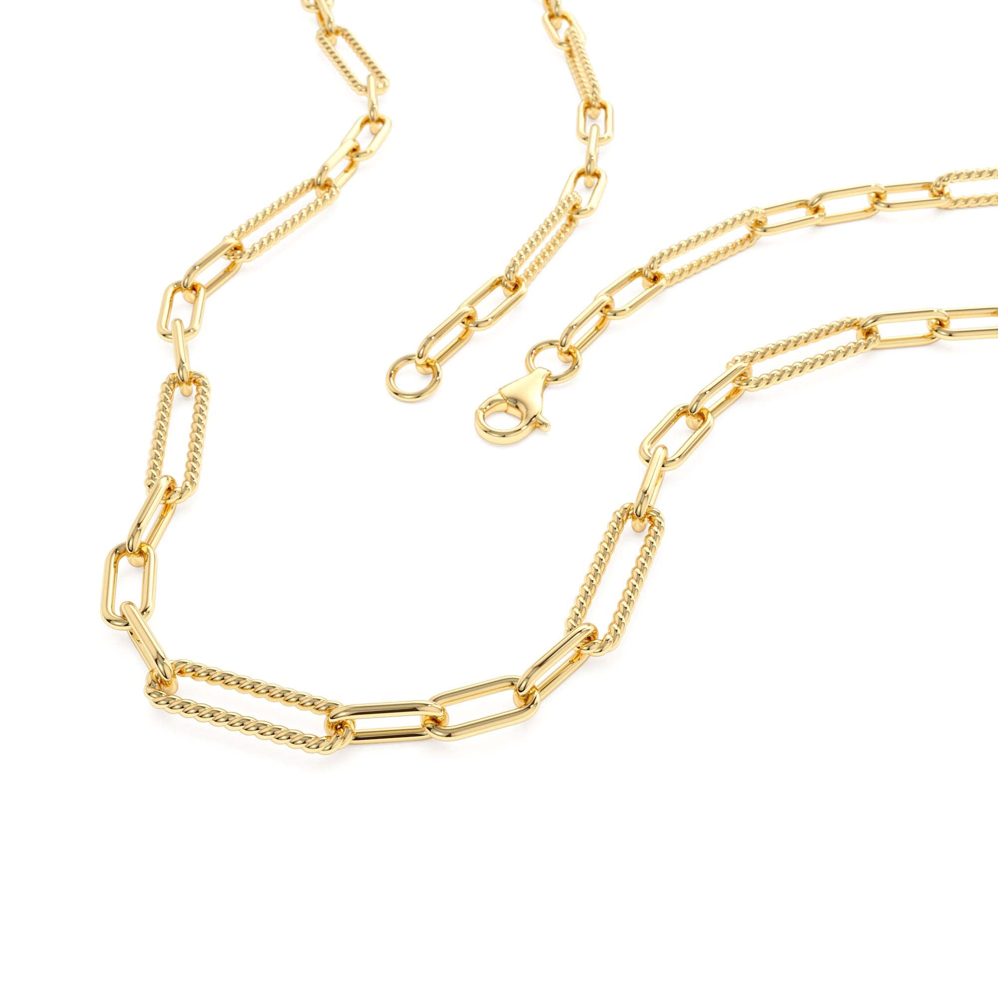 14k Rope Paperclip and Plain Oval Link Necklace - view 2