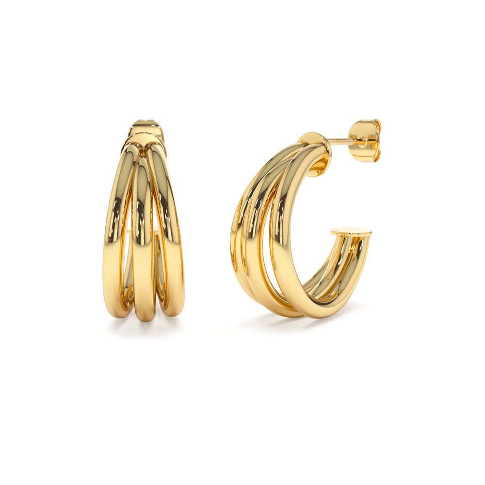 14K Triple Row Hoop Earrings - view 2