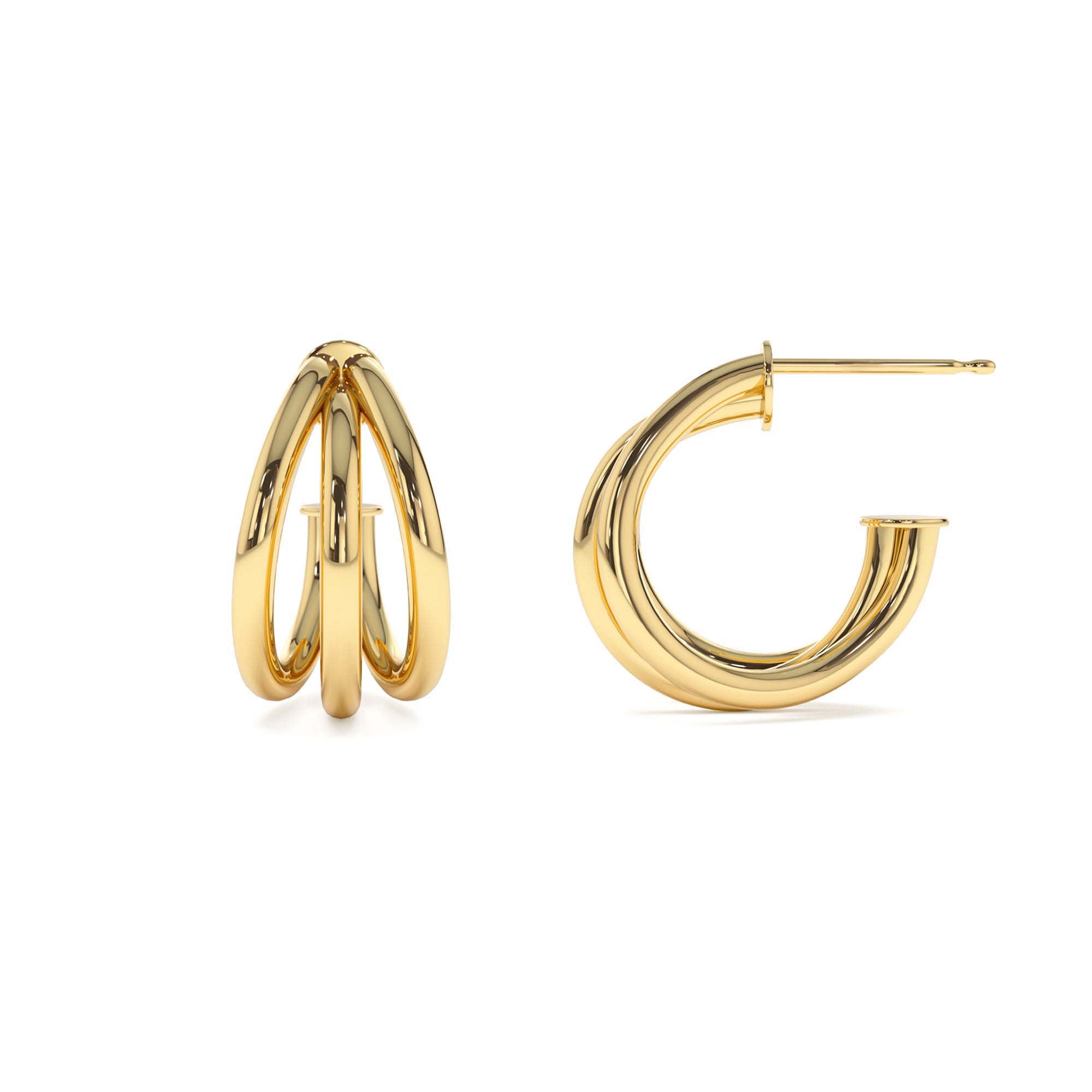 14K Triple Row Hoop Earrings - view 3