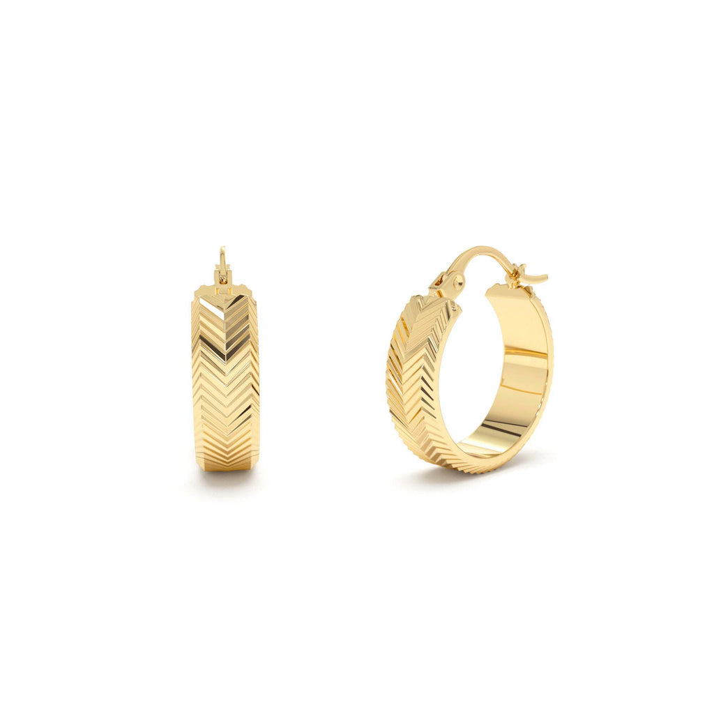 14k Diamond Cut Tetured Hoop Earrings by Orlina Fine