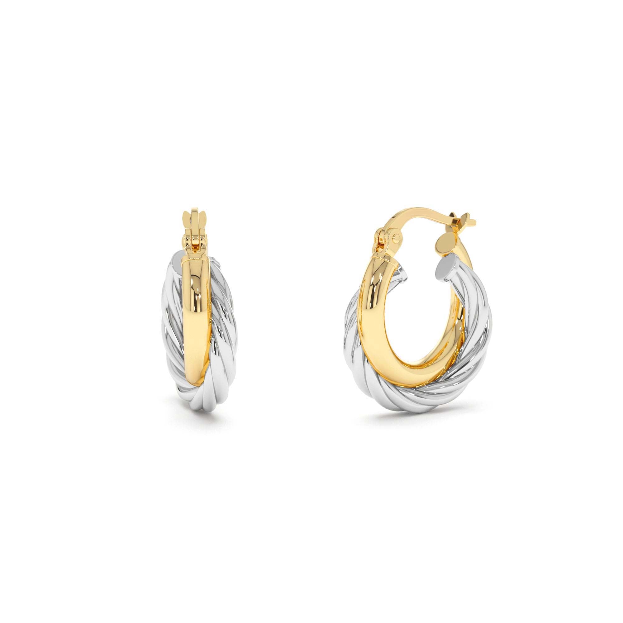 14k Gold and White Gold Twisted Hoops by Orlina Fine