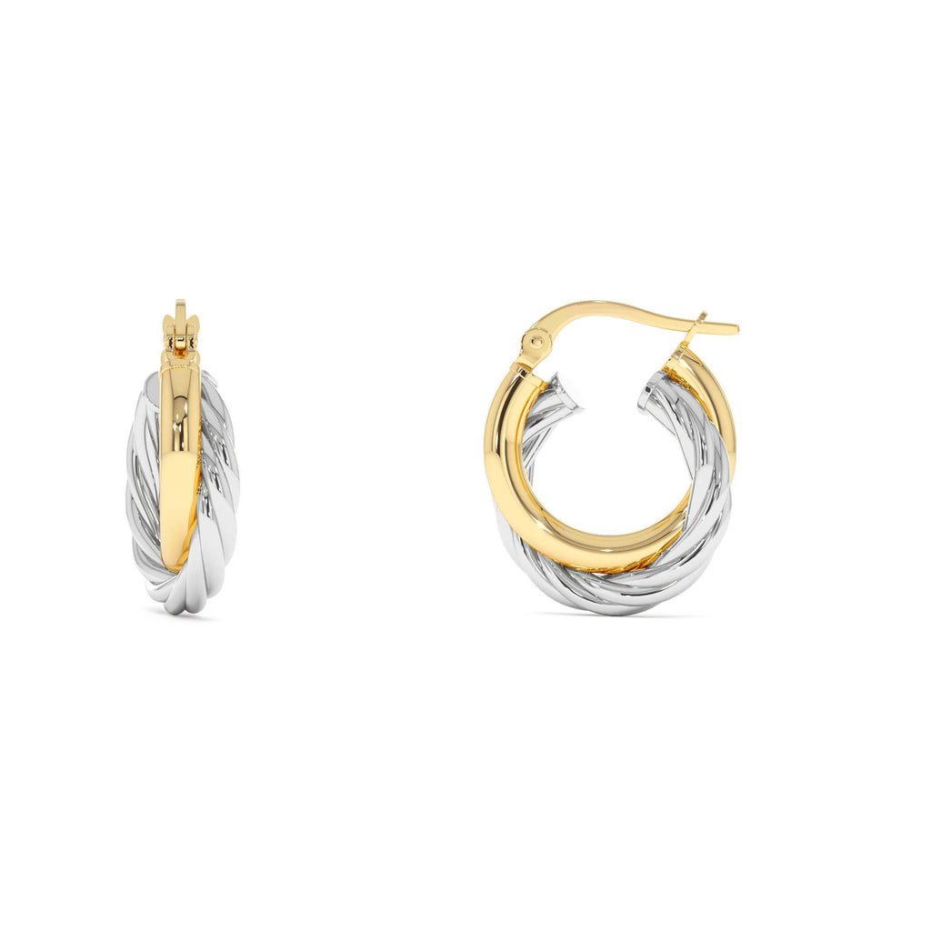 14k Gold and White Gold Twisted Hoops - view 2