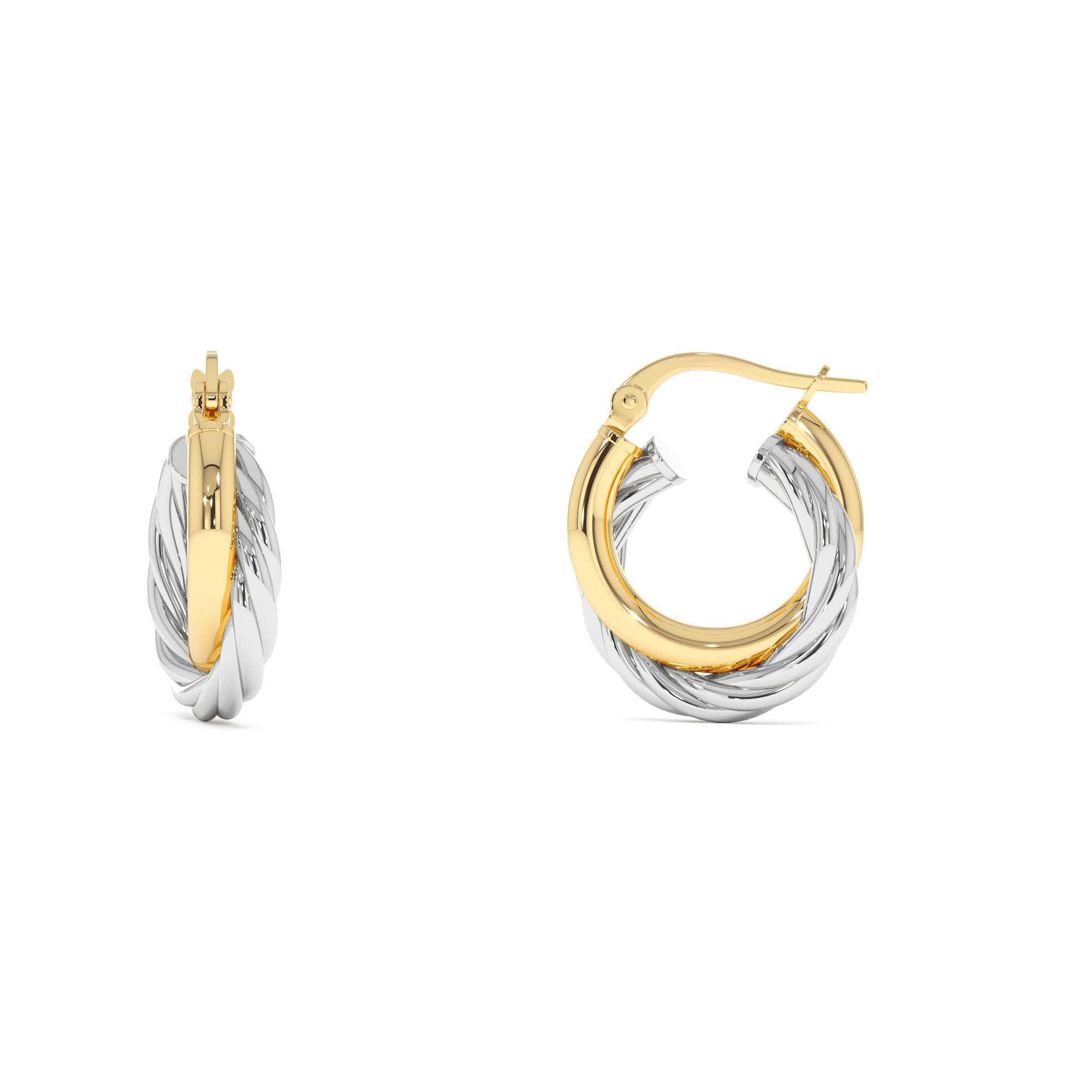 14k Gold and White Gold Twisted Hoops - view 2