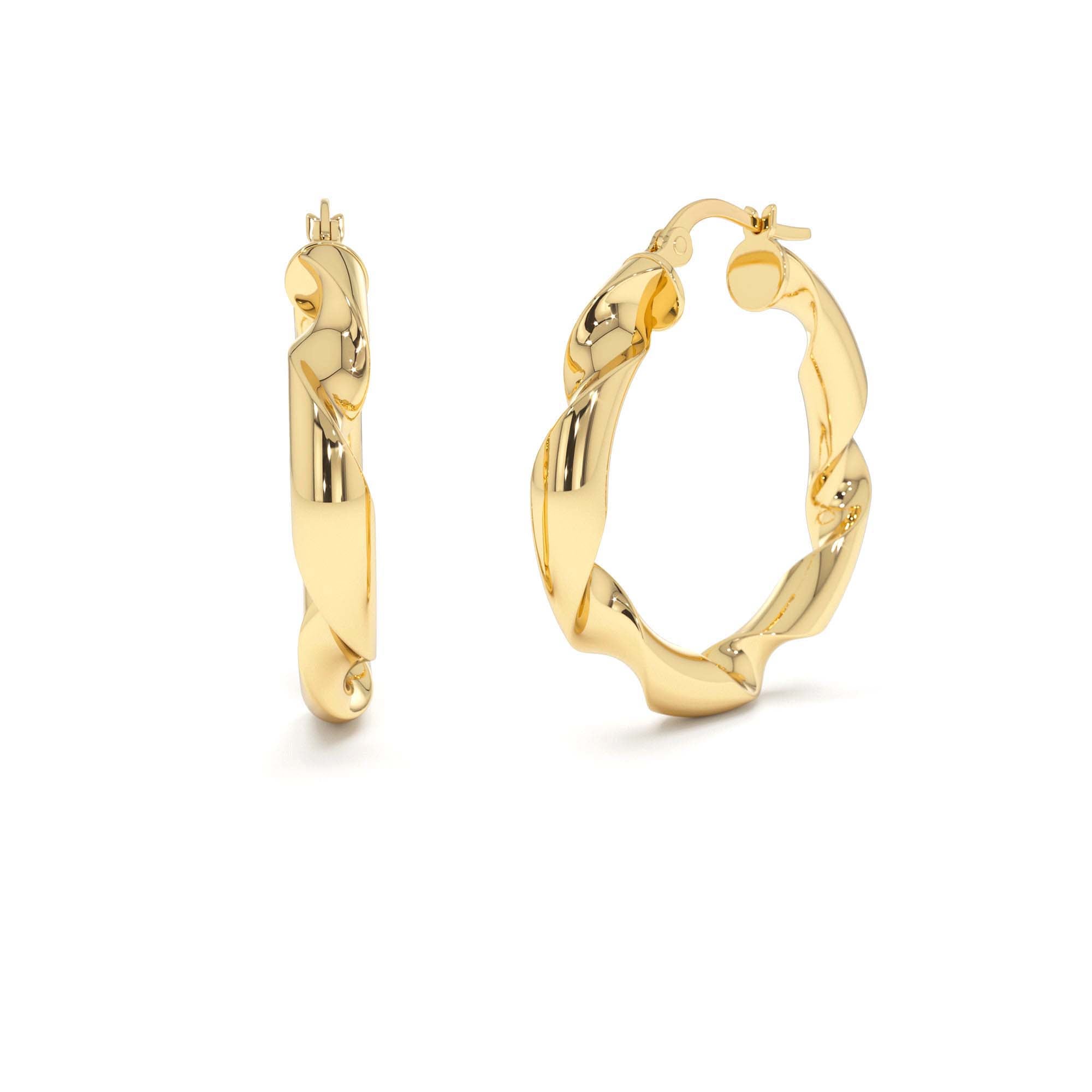 14k Twisted Textured Chunky Hoop Earrings by Orlina Fine