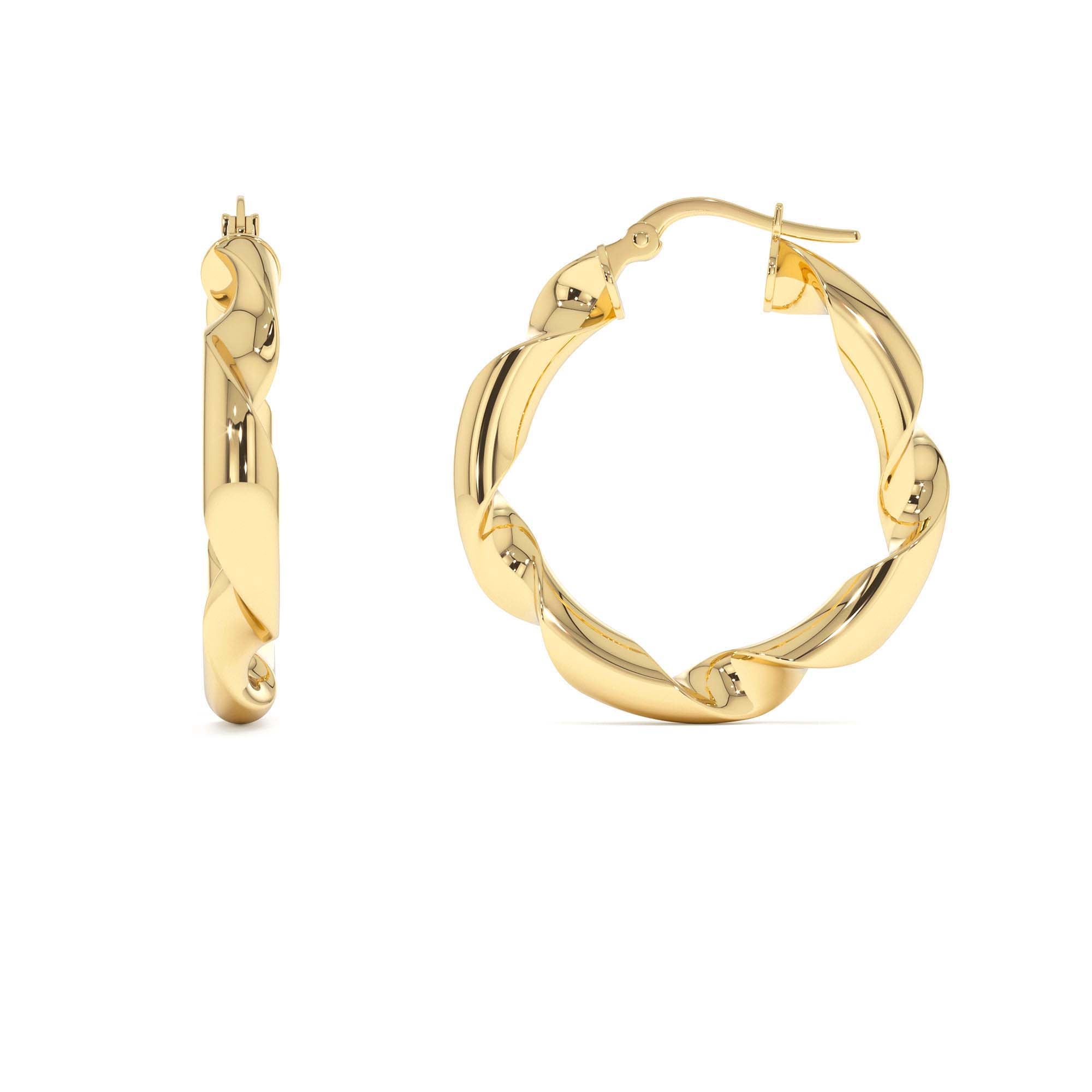 14k Twisted Textured Chunky Hoop Earrings - view 2