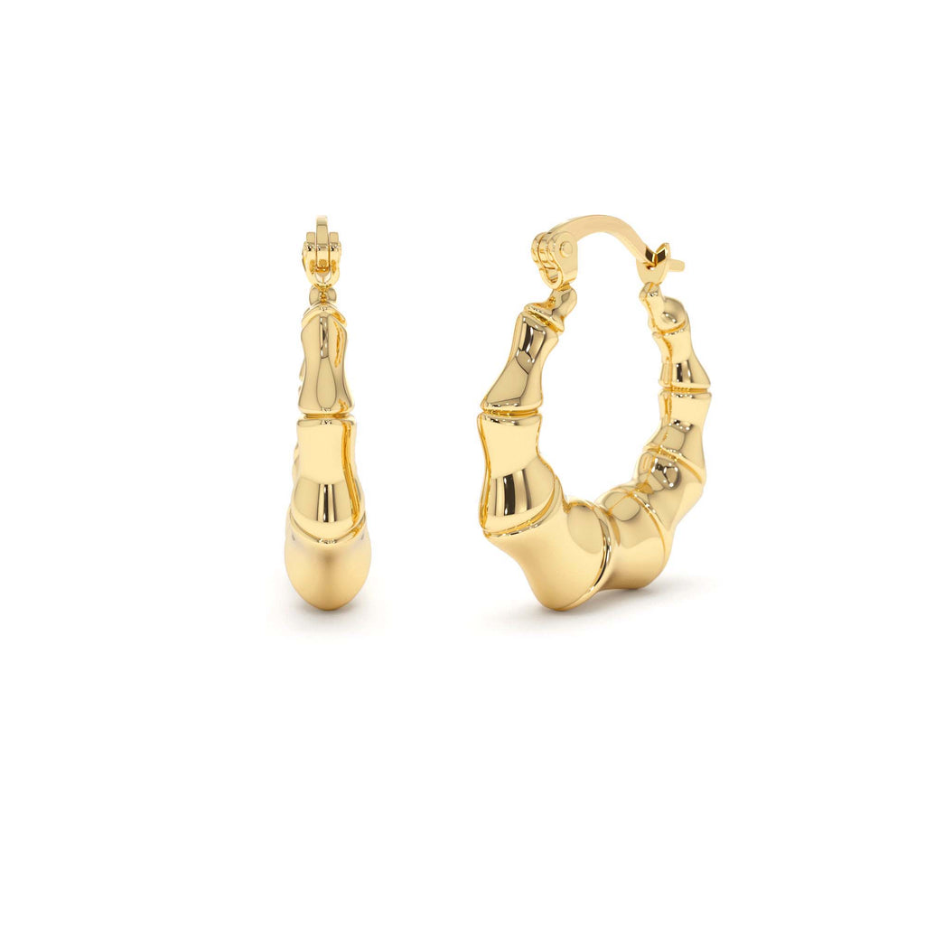 14K Bamboo Style Hoop Earrings by Orlina Fine