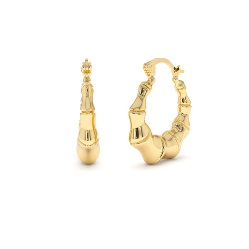 14K Bamboo Style Hoop Earrings by Orlina Fine