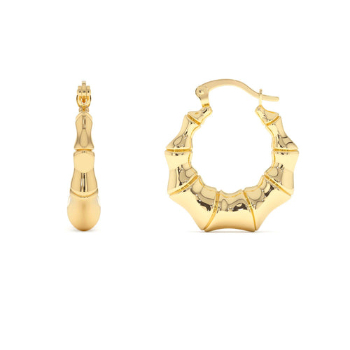 14K Bamboo Style Hoop Earrings - view 2