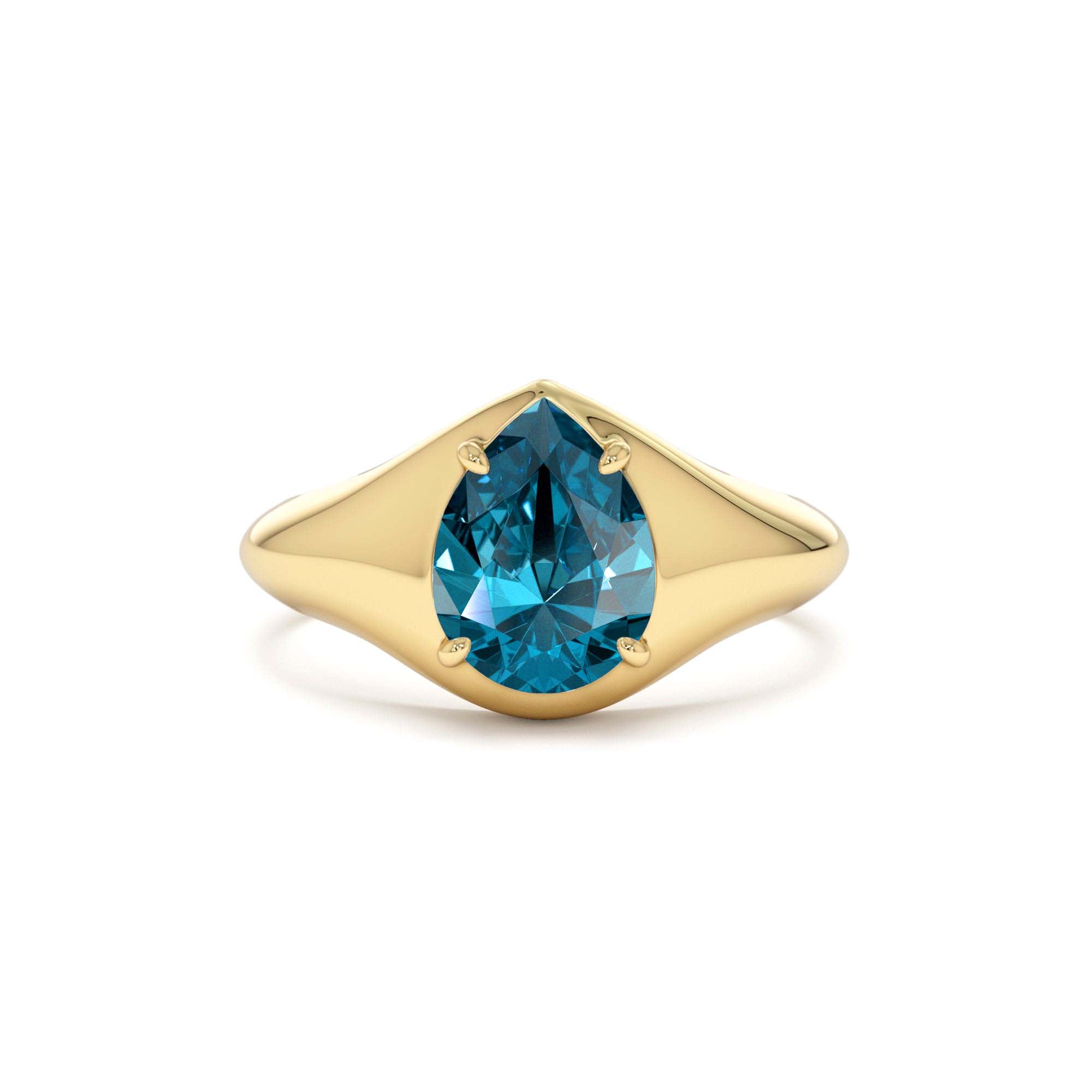 14K Pear Shaped London Blue Topaz Statement Ring by Orlina Fine