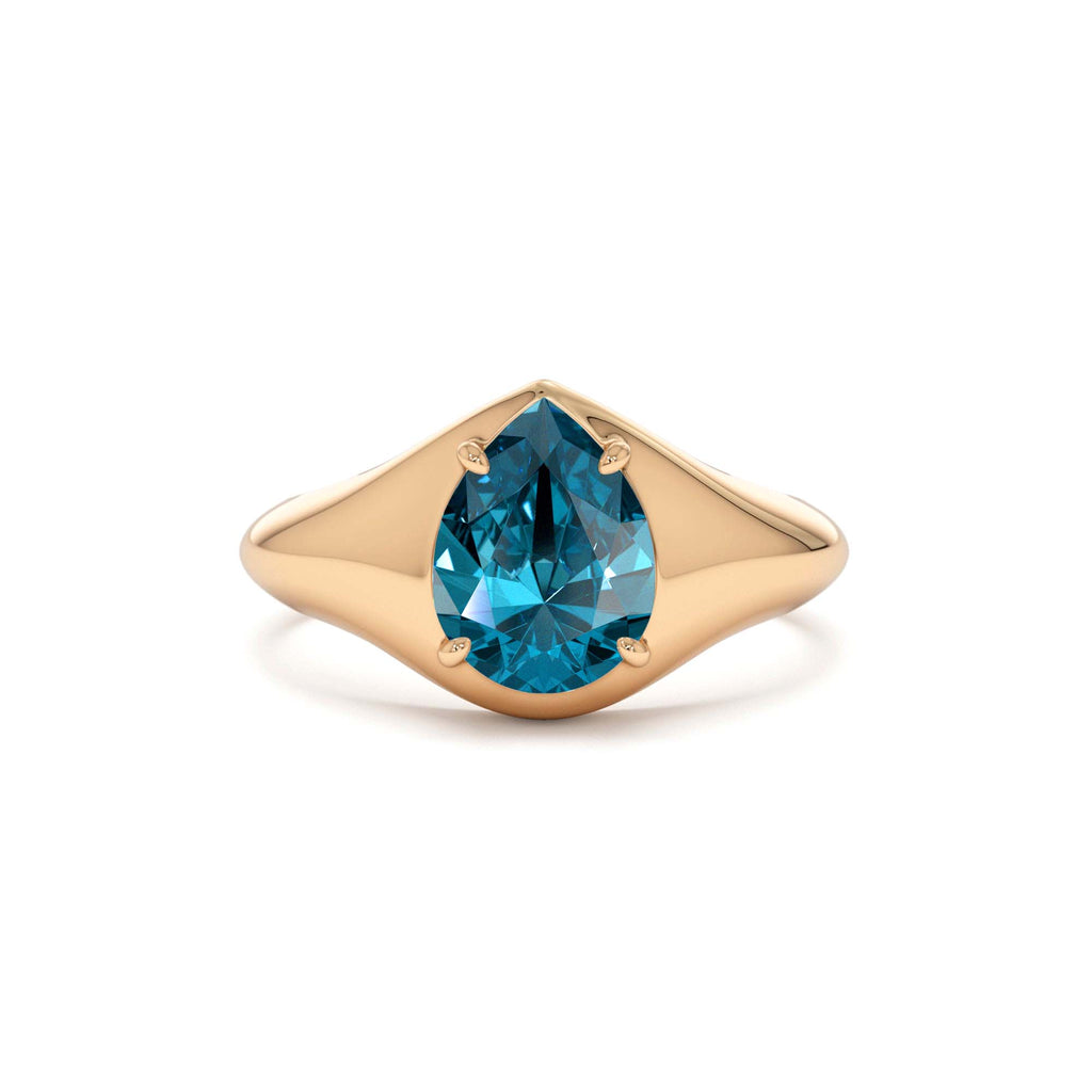 14K Pear Shaped London Blue Topaz Statement Ring - view 2