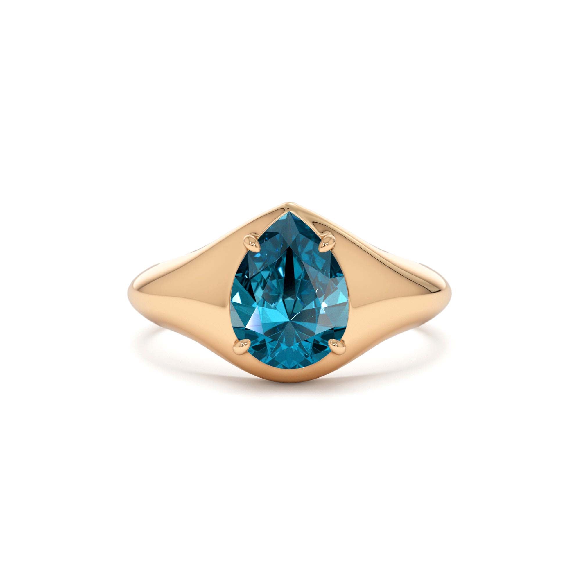 14K Pear Shaped London Blue Topaz Statement Ring - view 2