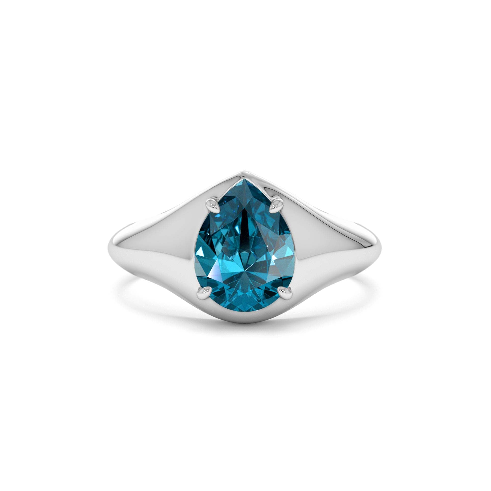 14K Pear Shaped London Blue Topaz Statement Ring - view 3