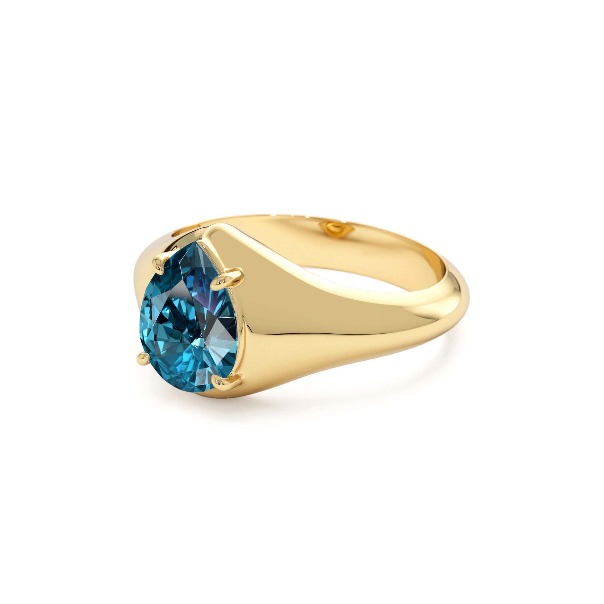 14K Pear Shaped London Blue Topaz Statement Ring - view 4
