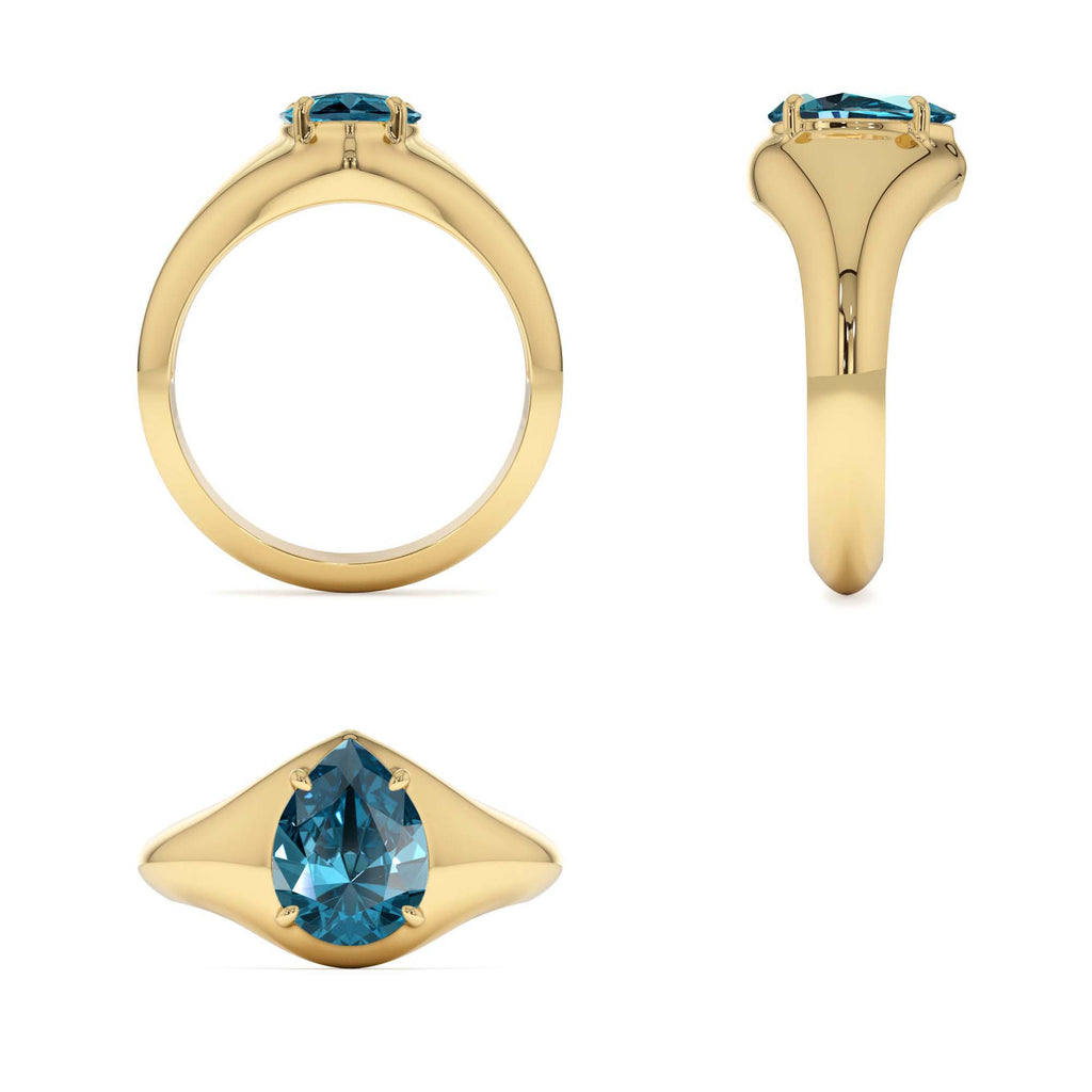 14K Pear Shaped London Blue Topaz Statement Ring - view 5