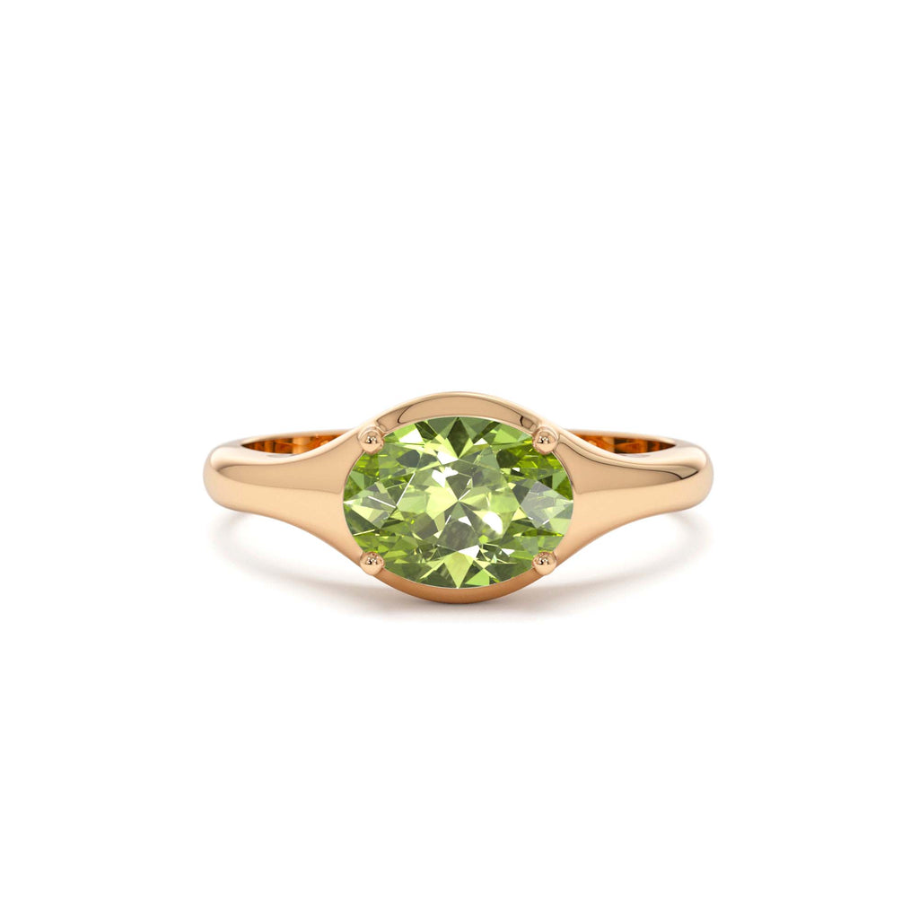 14K Oval Shape Prong Setting Peridot Ring - view 2