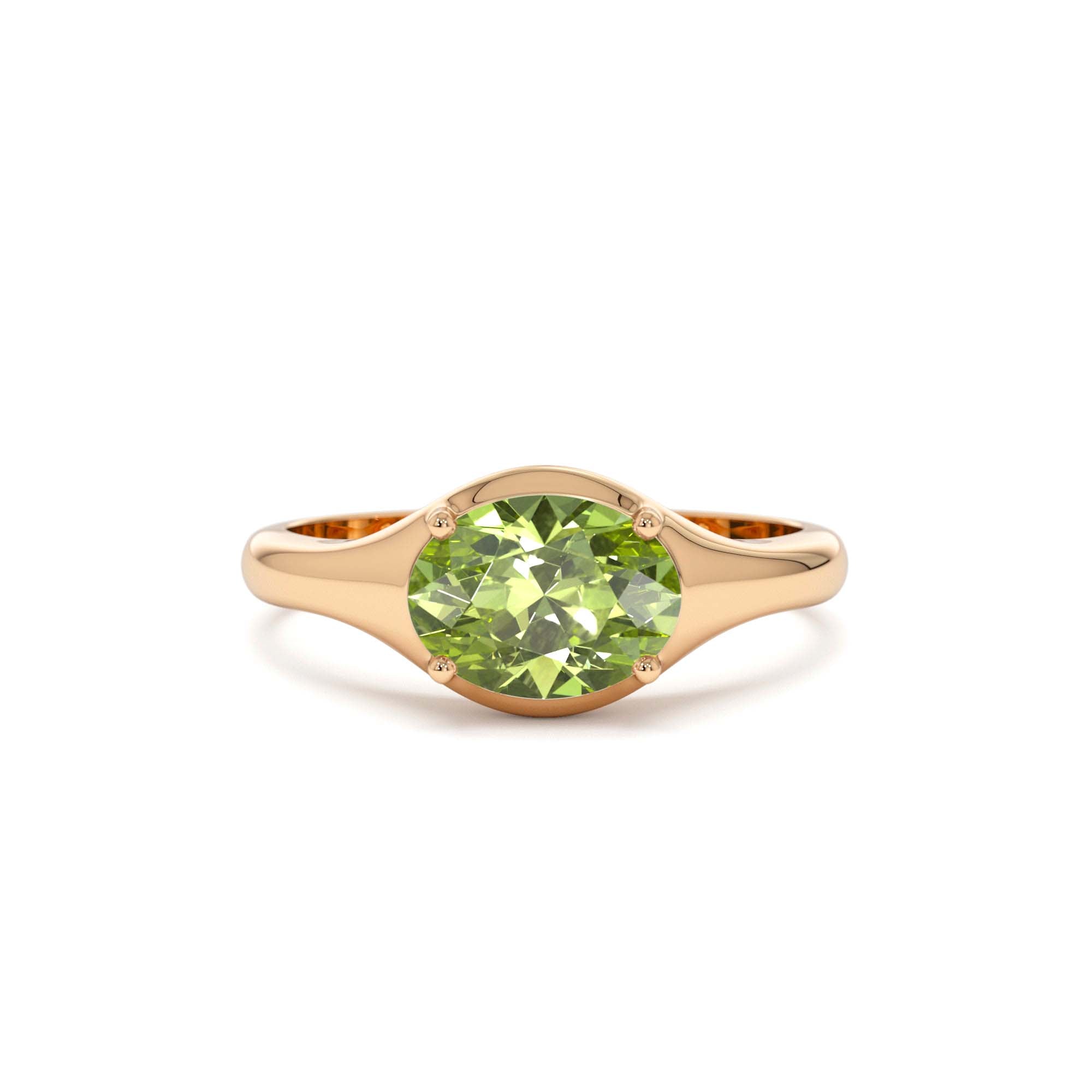 14K Oval Shape Prong Setting Peridot Ring - view 2
