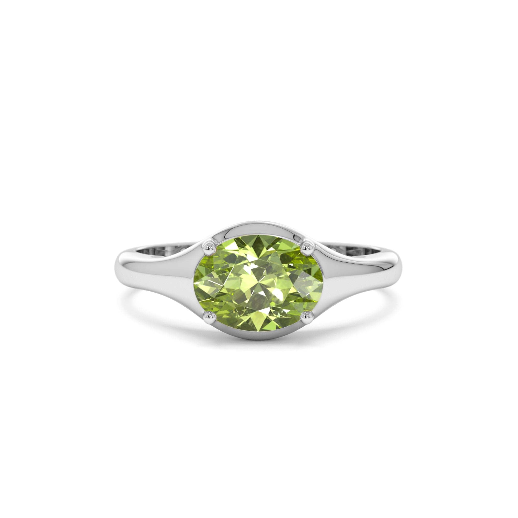 14K Oval Shape Prong Setting Peridot Ring - view 3