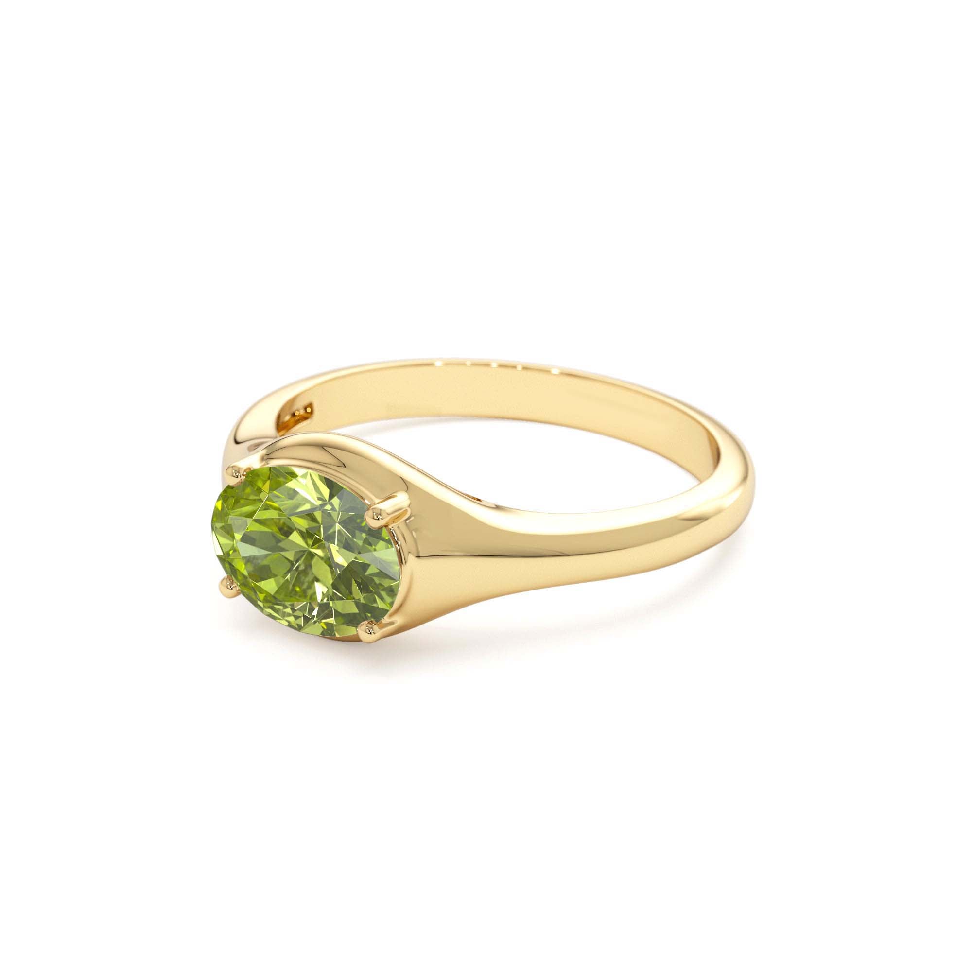 14K Oval Shape Prong Setting Peridot Ring - view 4