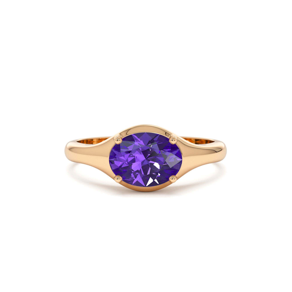 14K Oval Shape Prong Setting Amethyst Ring - view 2