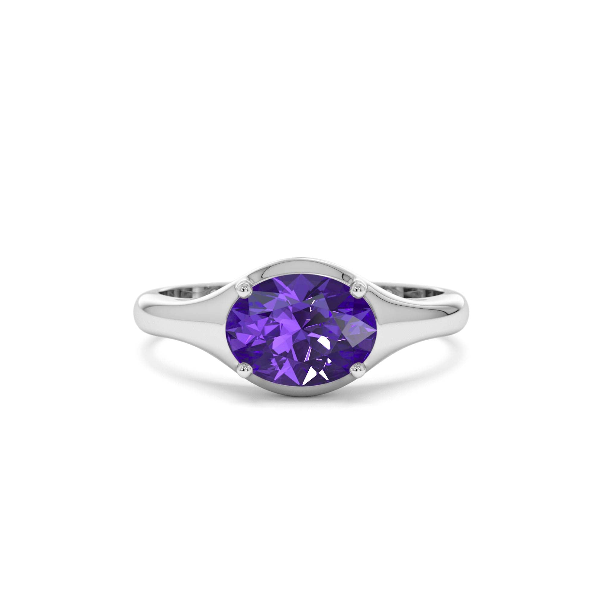14K Oval Shape Prong Setting Amethyst Ring - view 3