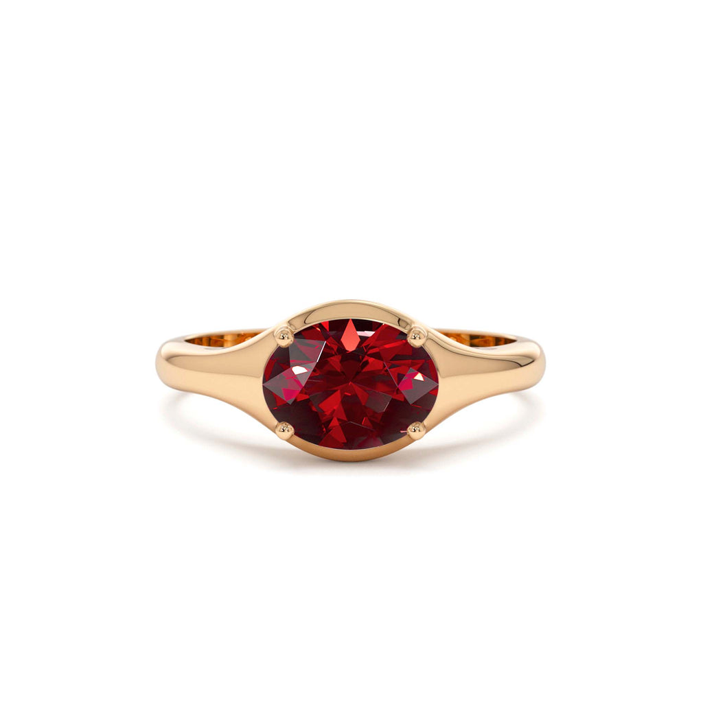 14K Oval Shape Prong Setting Garnet Ring - view 2