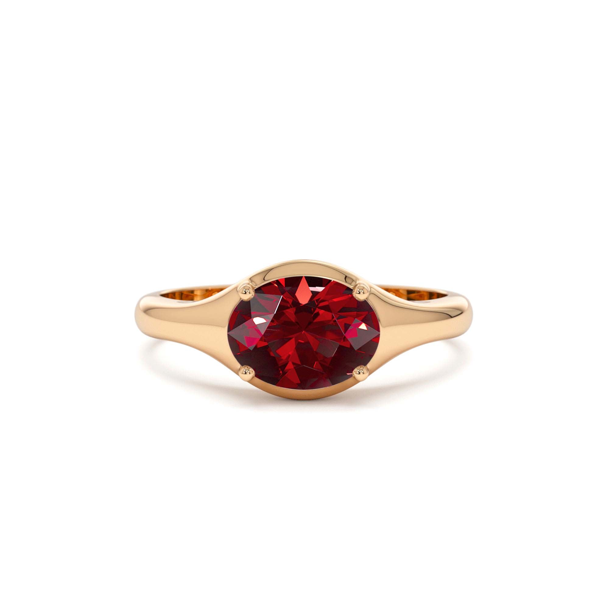 14K Oval Shape Prong Setting Garnet Ring - view 2