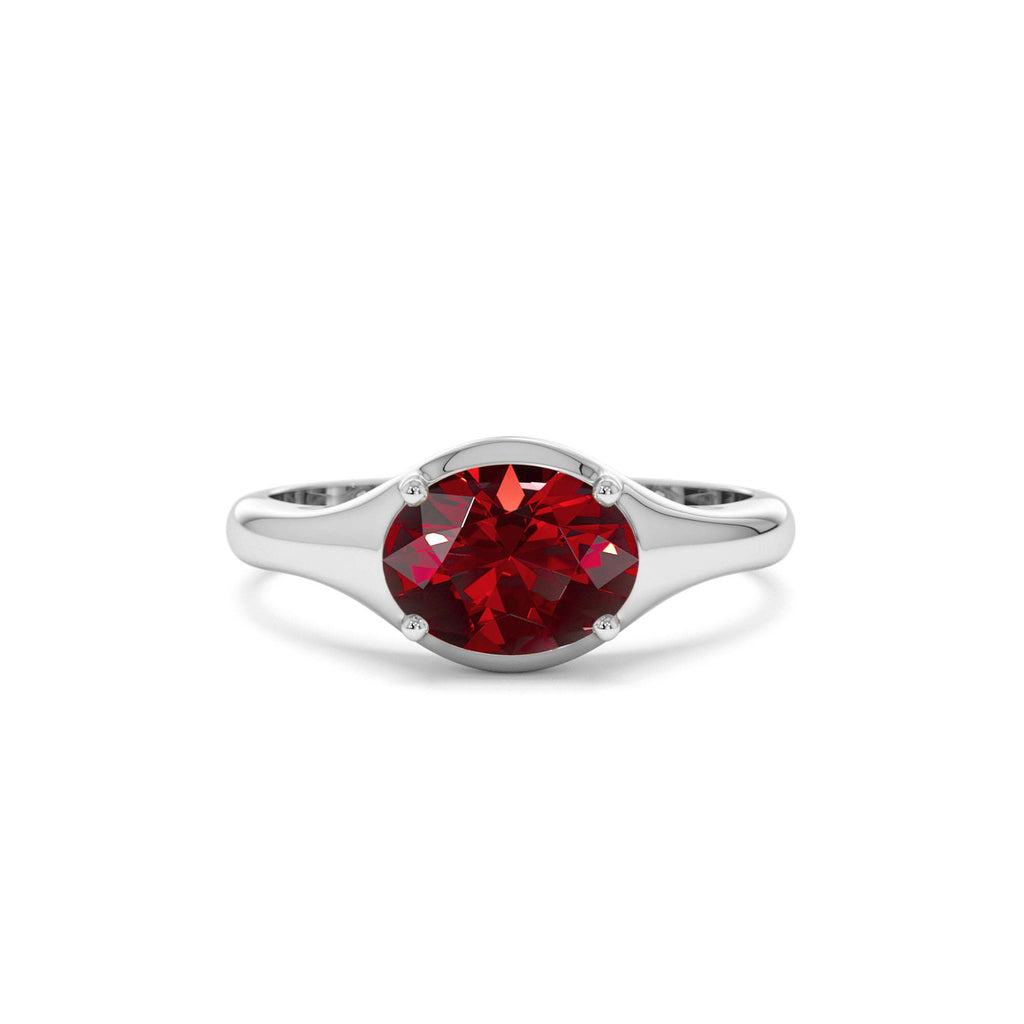 14K Oval Shape Prong Setting Garnet Ring - view 3