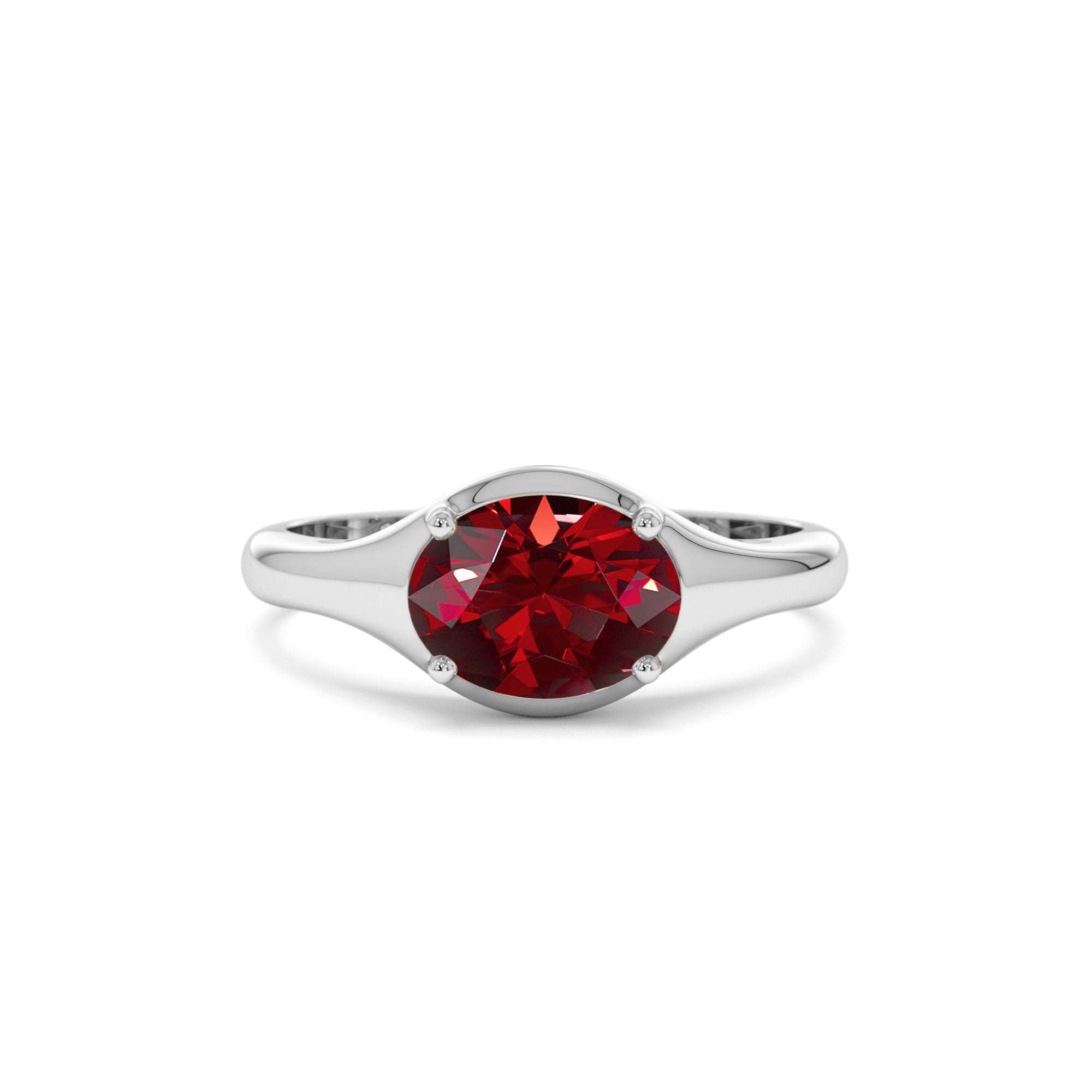 14K Oval Shape Prong Setting Garnet Ring - view 3