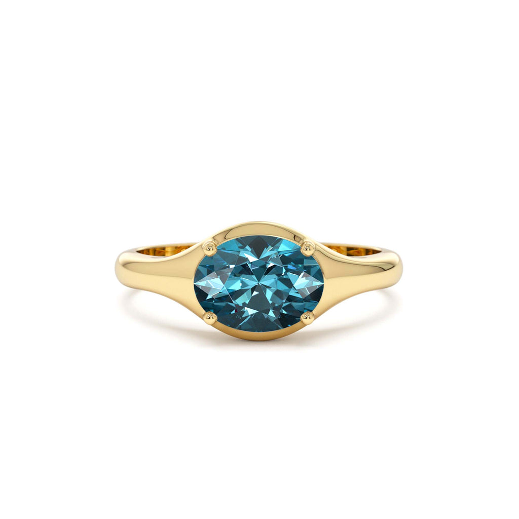 14K Oval Shape Prong Setting London Blue Topaz Ring by Orlina Fine