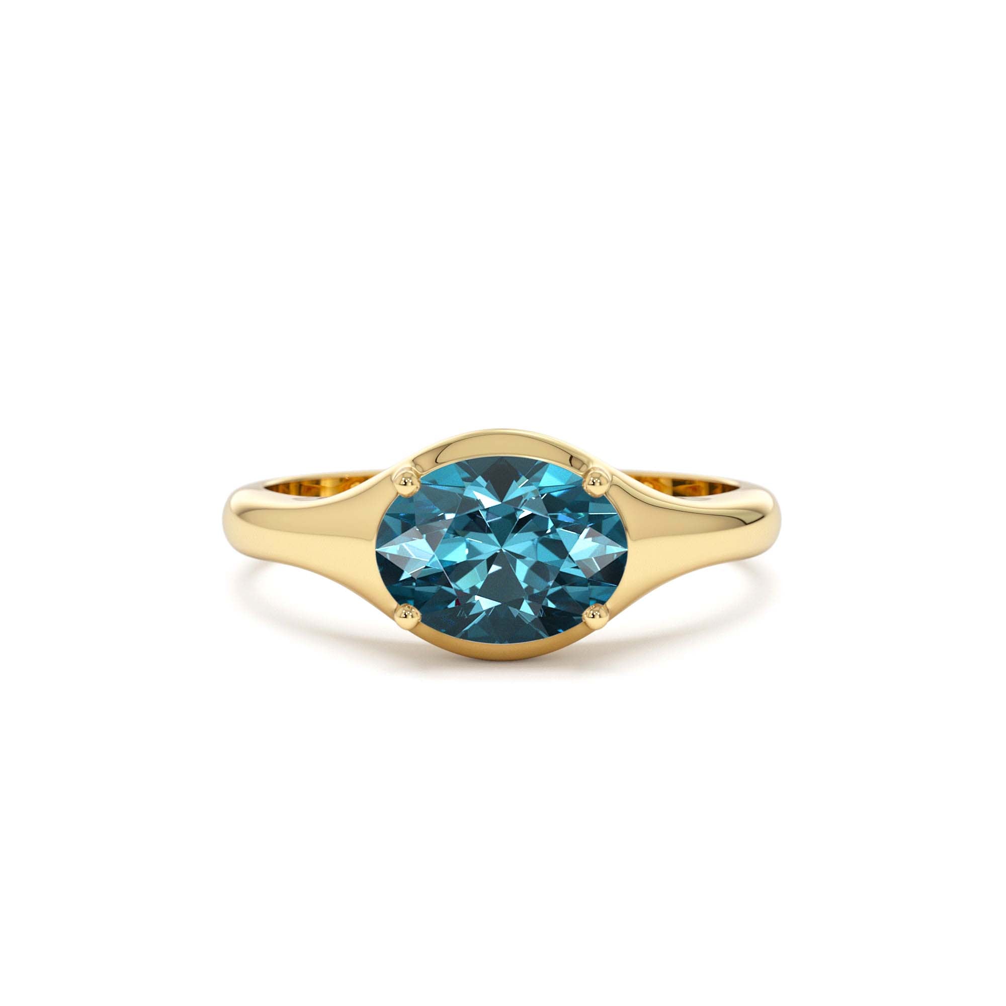 14K Oval Shape Prong Setting London Blue Topaz Ring by Orlina Fine