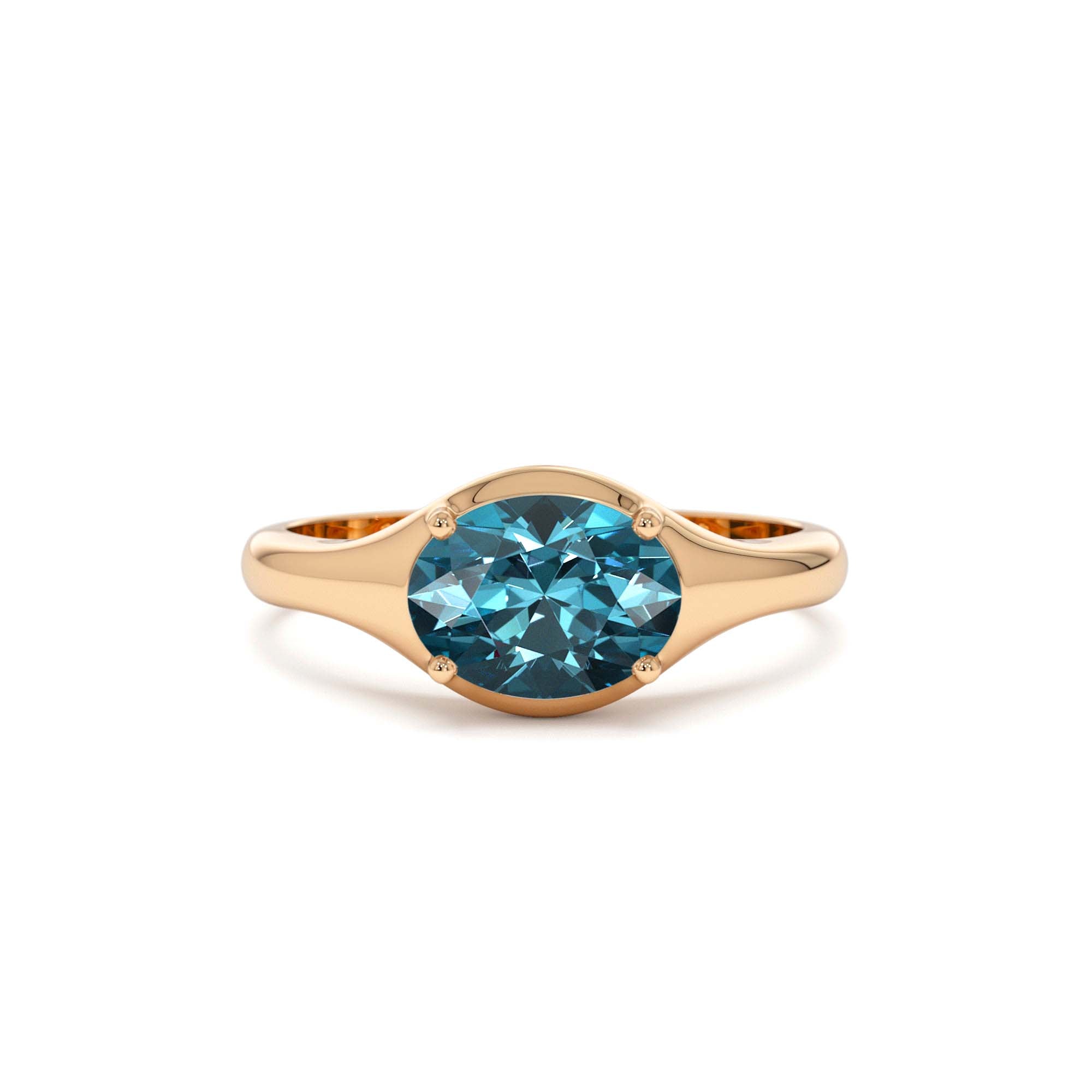 14K Oval Shape Prong Setting London Blue Topaz Ring - view 2