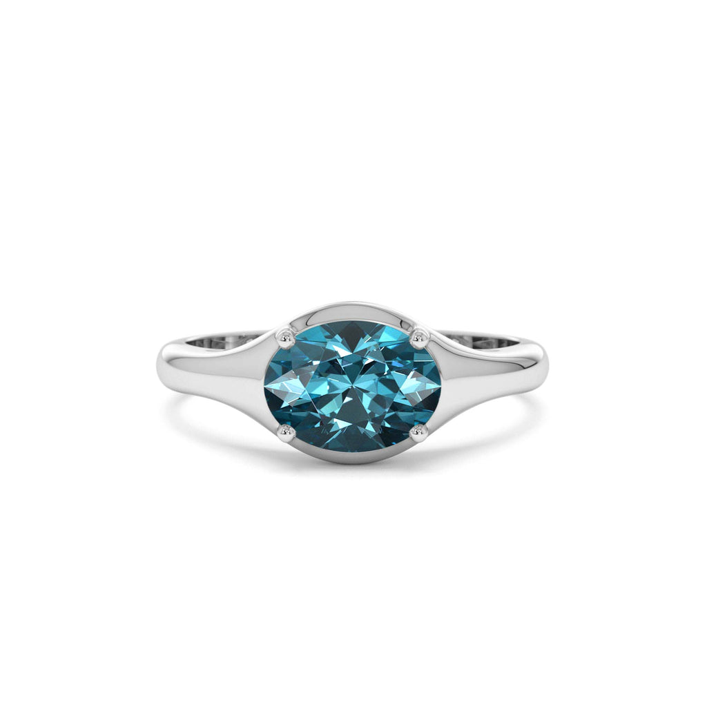 14K Oval Shape Prong Setting London Blue Topaz Ring - view 3